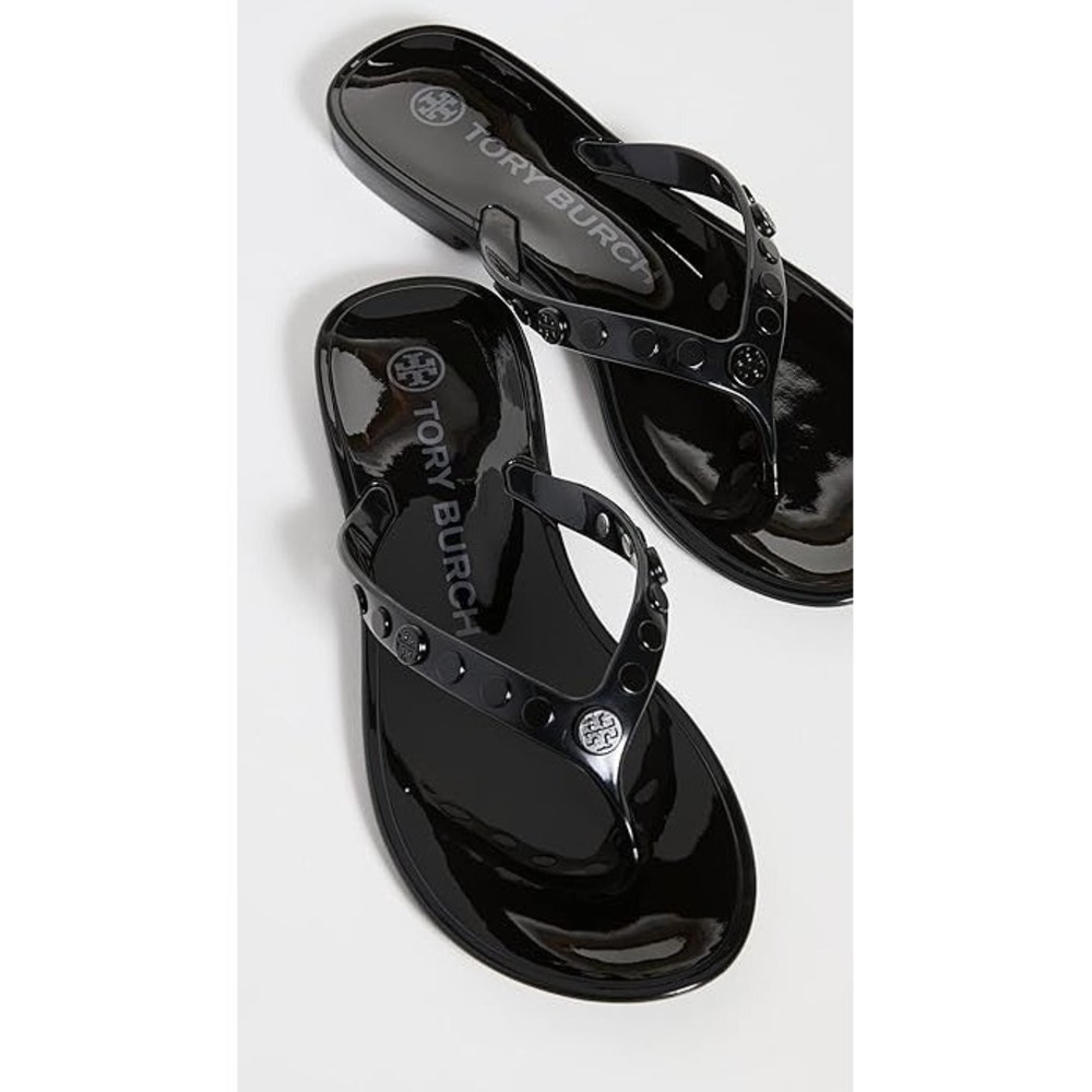 Tory Burch Studded Jelly Flip Flops 9 NEW Black Thong Sandal Resort Beach Chic